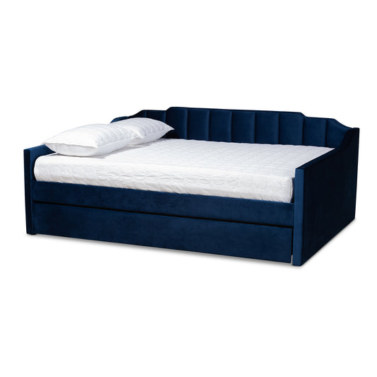 Lennon Daybed - Modern and Contemporary Navy Blue Velvet Fabric Upholstered with Trundle