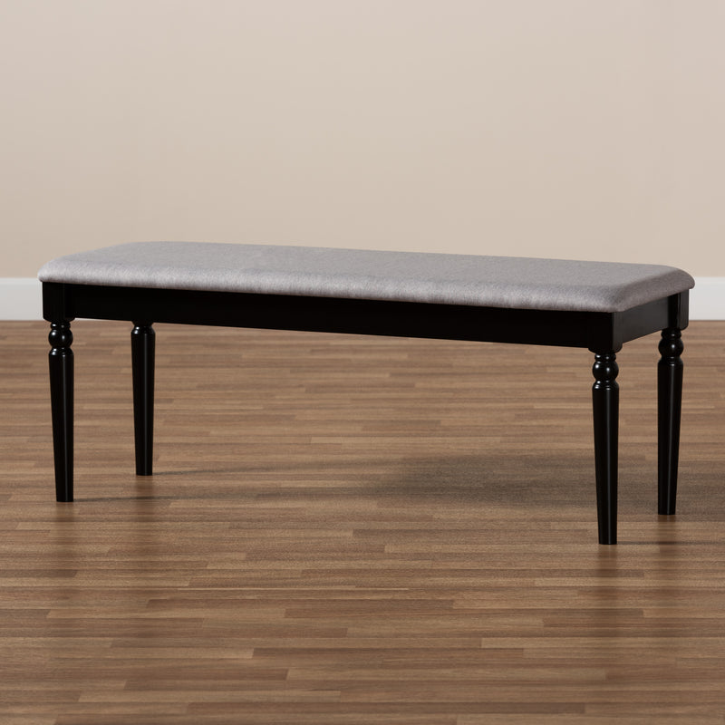 Giovanni Dining Bench Modern and Contemporary Grey Fabric Upholstered with Dark Brown Finished Wood