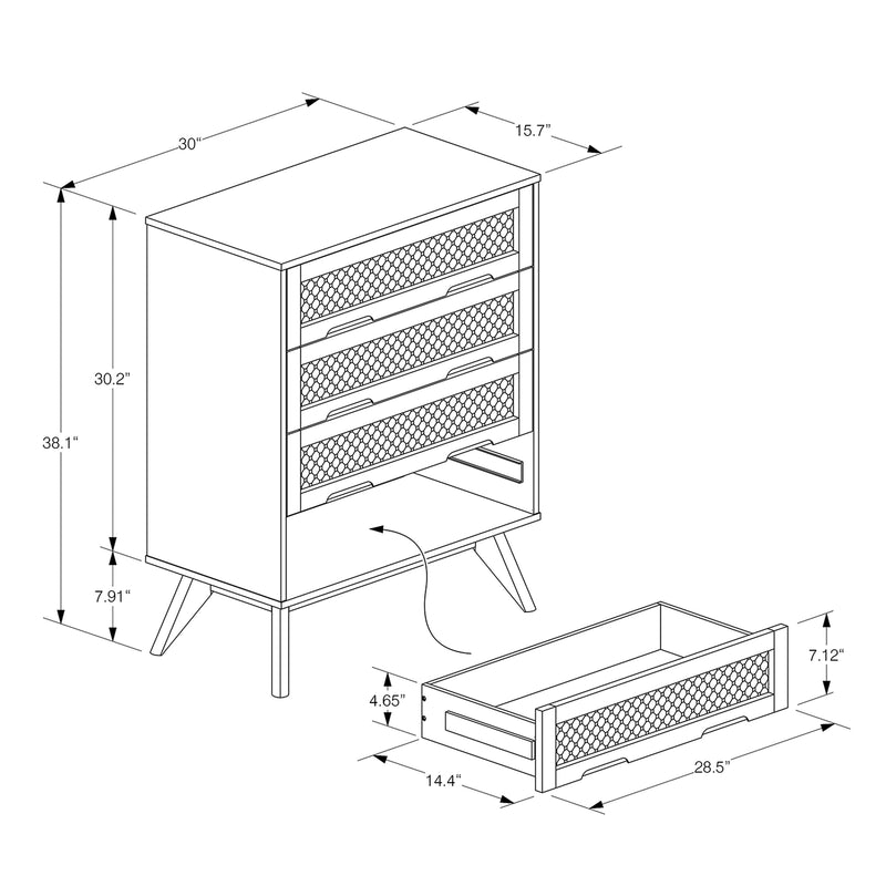 Barrett Mid-Century Modern 4-Drawer Chest in Walnut Brown Wood and Synthetic Rattan for Stylish Storage Solutions