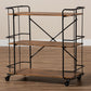 Neal Bar and Kitchen Serving Cart Rustic Industrial Style Black Metal Frame Walnut Finished Wood Top