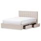 Rene Queen Size Storage Platform Bed Modern Beige Fabric with 4 Drawers for Organized Living