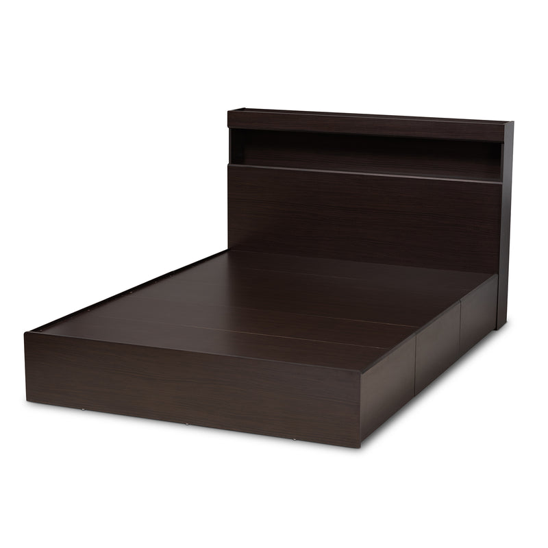 Blaine Queen Size Platform Storage Bed - Modern Dark Brown Wood with 6 Drawers for Organized Bedroom Storage