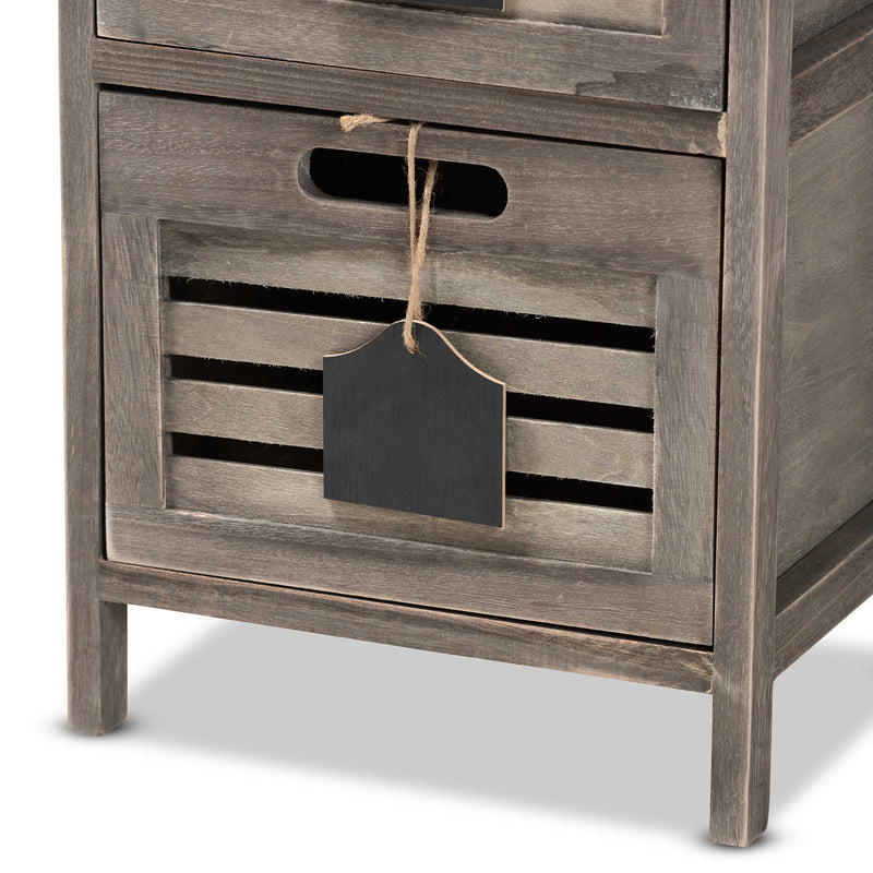 Valko Modern Grey Wood Storage Unit with Four Baskets for Stylish Organization and Home Décor