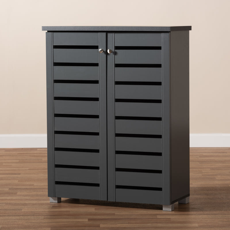 Adalwin Modern Dark Gray 2-Door Wooden Shoe Storage Cabinet for Entryway Organization and Stylish Home Décor