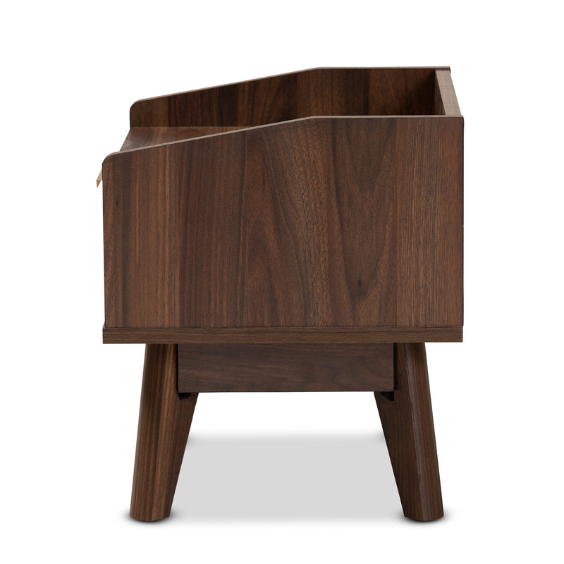 Lena Mid-Century Modern Nightstand Walnut Brown Finished 1-Drawer Wood Bedside Table with Stylish Design and Functional Storage