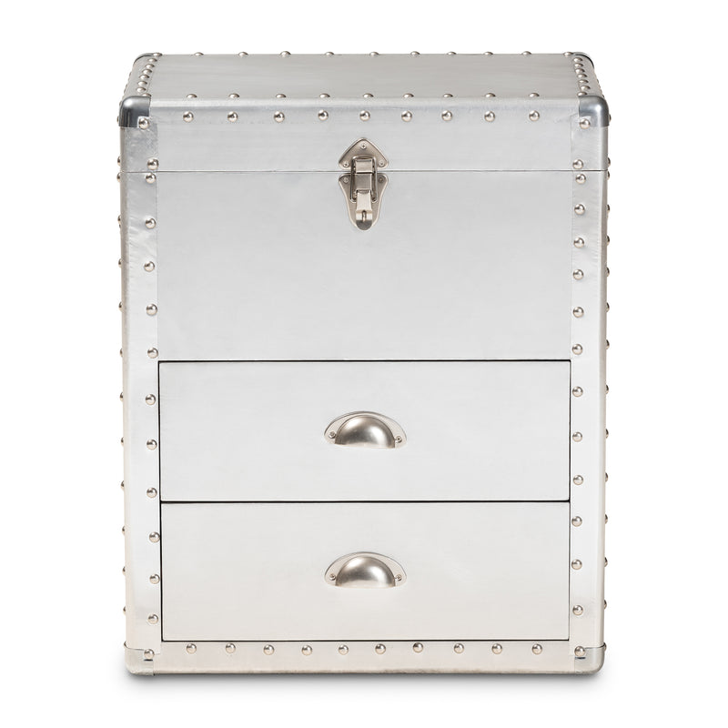 Serge Accent Storage Cabinet French Industrial Silver Metal 2-Drawer Design for Stylish Organization and Home Decor