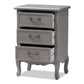 Capucine End Table Antique French Country Cottage Style Grey Finished Wood with 3 Storage Drawers