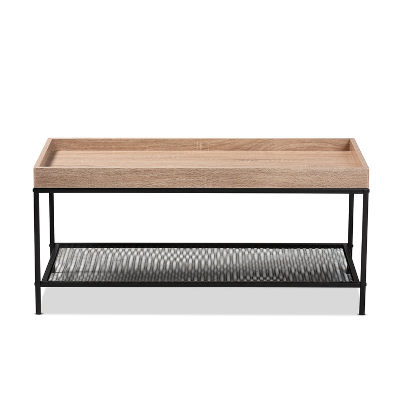 Overton Coffee Table Modern Industrial Design Oak Brown Finished Wood Black Metal Frame