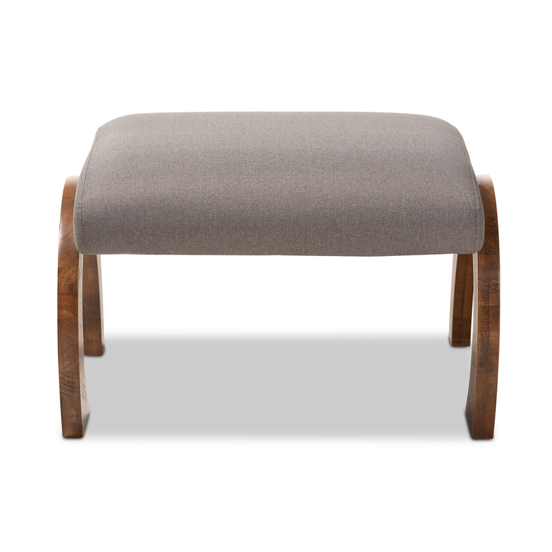 Sandrine Ottoman Modern and Contemporary Grey Fabric Upholstered Walnut Brown Finished Wood