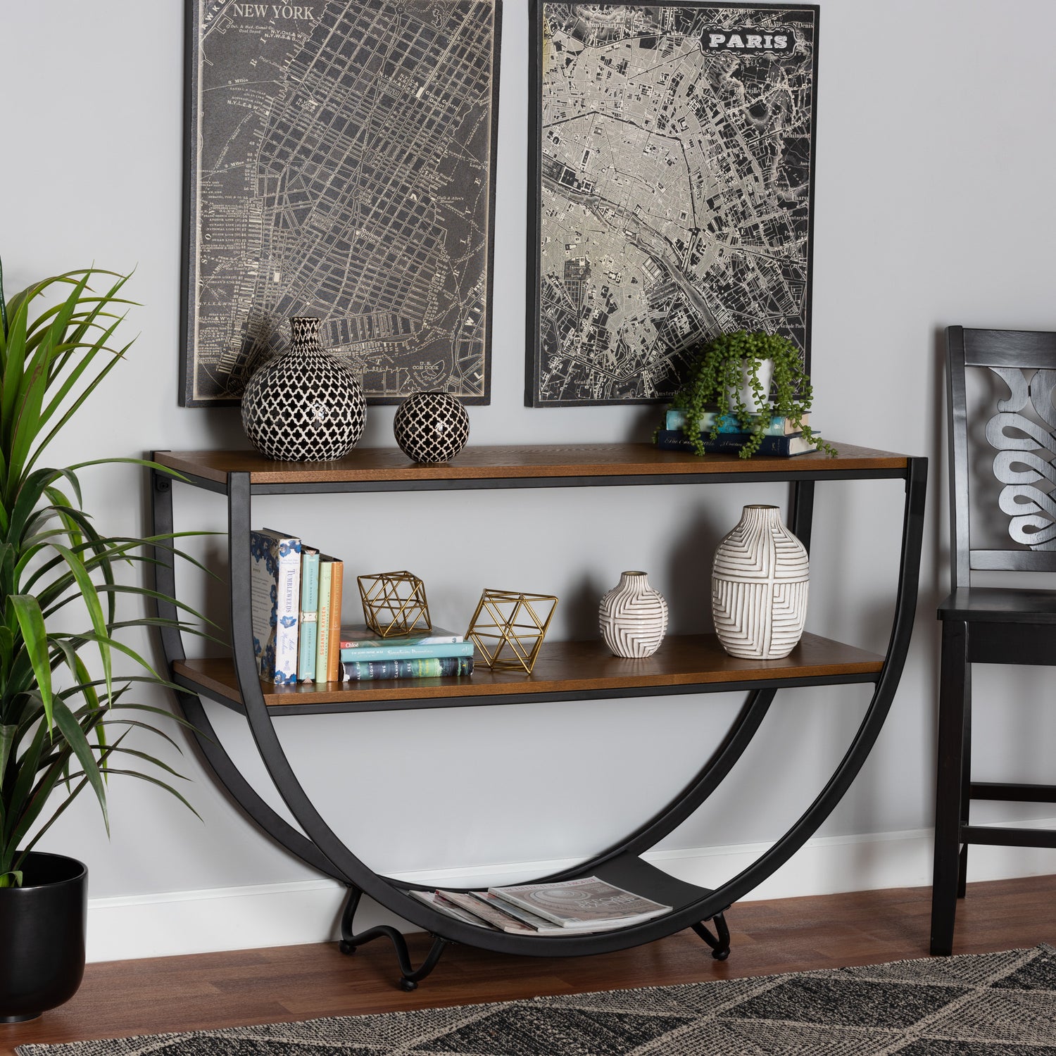 Blake's Console Table Rustic Industrial Style Antique Black Finish Distressed Wood Design