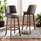 Adams Bar Stool Set Modern Transitional Distressed Brown Fabric Upholstered and Walnut Brown Finished Wood 2-Piece