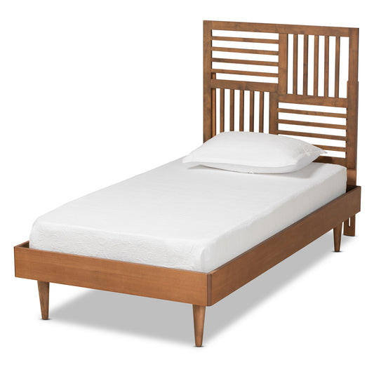 Romy Twin Size Platform Bed in Modern Walnut Brown Wood with Sleek Design and Sturdy Construction