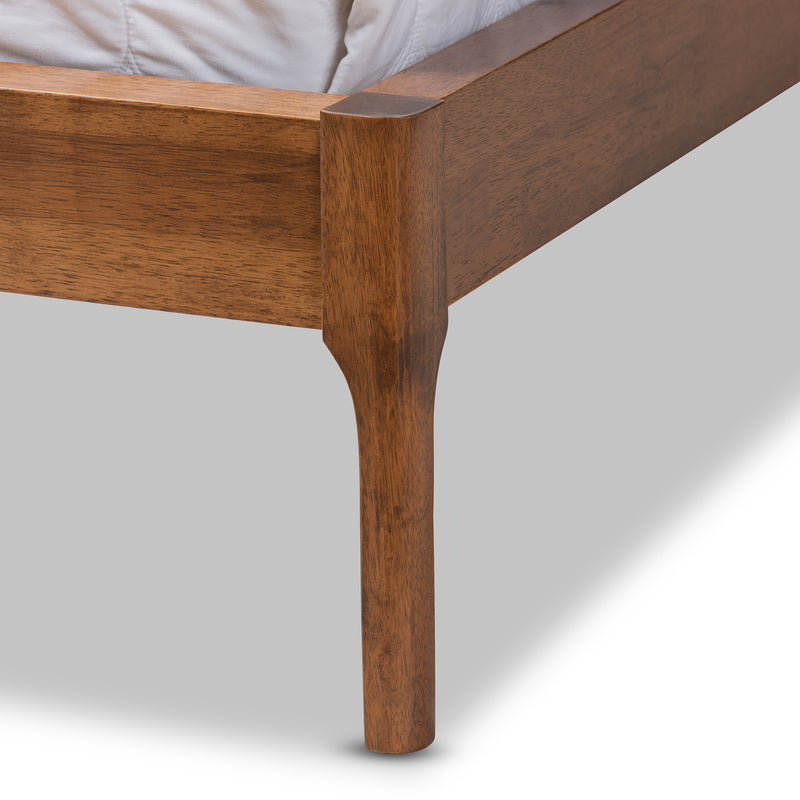 Aveneil Platform Bed - Mid-Century Modern Beige Fabric Upholstered with Walnut Finish