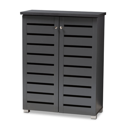 Adalwin Modern Dark Gray 2-Door Wooden Shoe Storage Cabinet for Entryway Organization and Stylish Home Décor