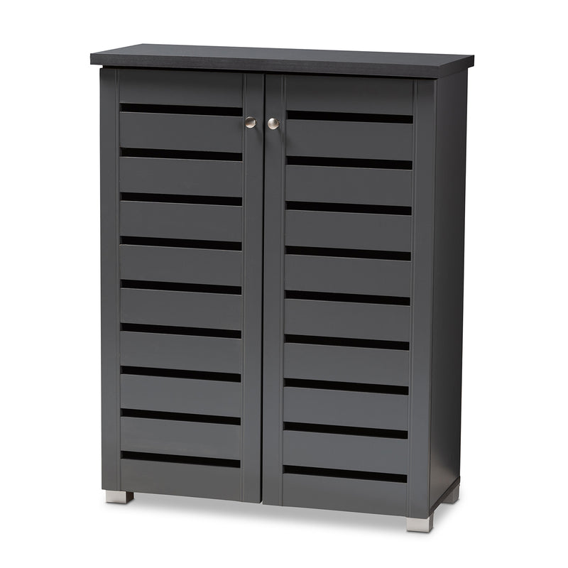 Adalwin Modern Dark Gray 2-Door Wooden Shoe Storage Cabinet for Entryway Organization and Stylish Home Décor