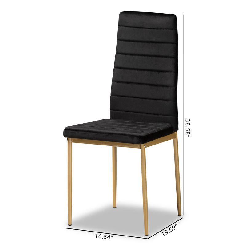 Armand Dining Chair Set Modern Glam and Luxe Black Velvet Fabric Upholstered with Gold Finished Metal 4-Piece