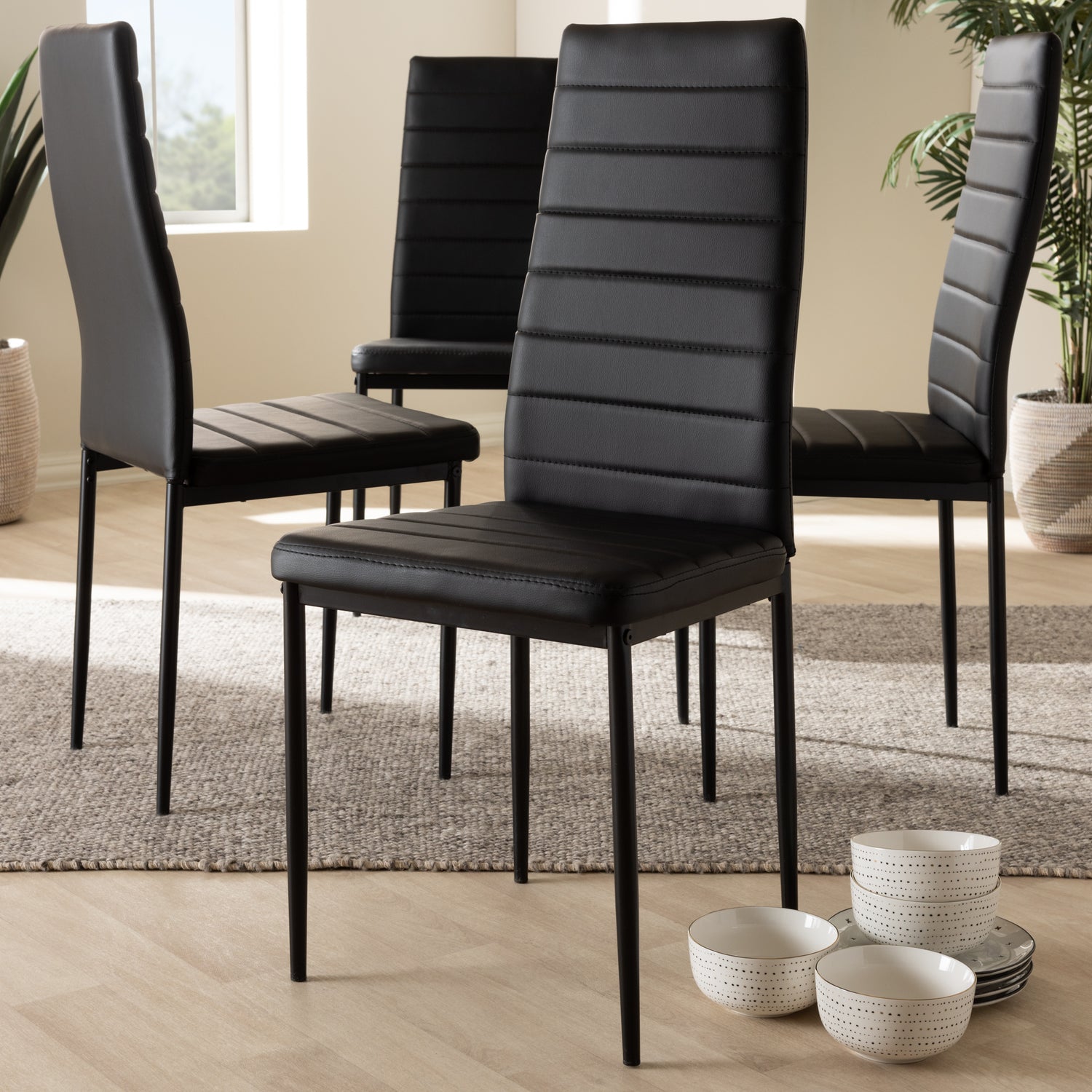 Armand Dining Chair Modern Contemporary Black Faux Leather Upholstered Set of 4