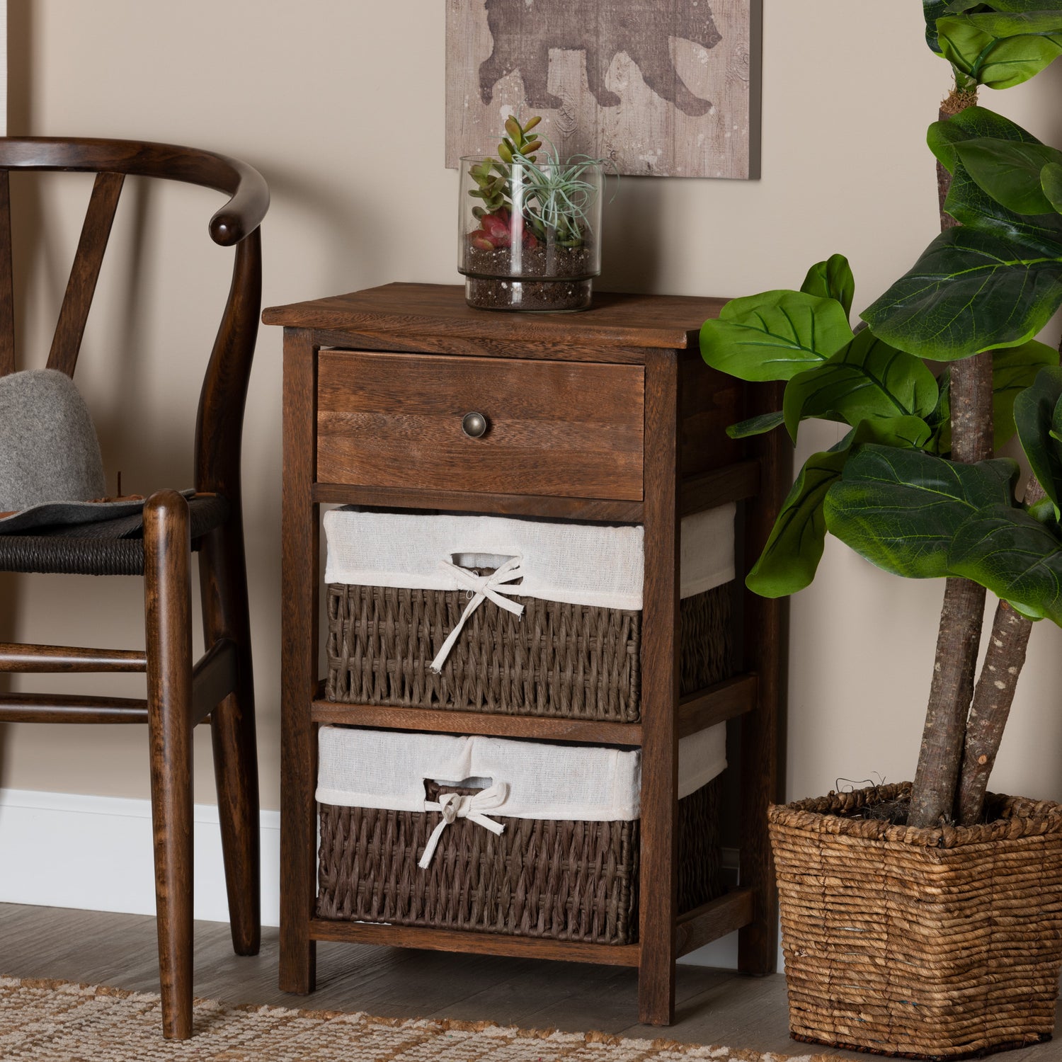 Cade End Table Mid-Century Modern Design in Walnut Brown Wood with 1 Storage Drawer