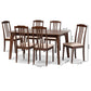 Clarissa Dining Set Mid-Century Modern 7-Piece Cream Fabric and Dark Brown Wood Furniture for Elegant Dining Rooms