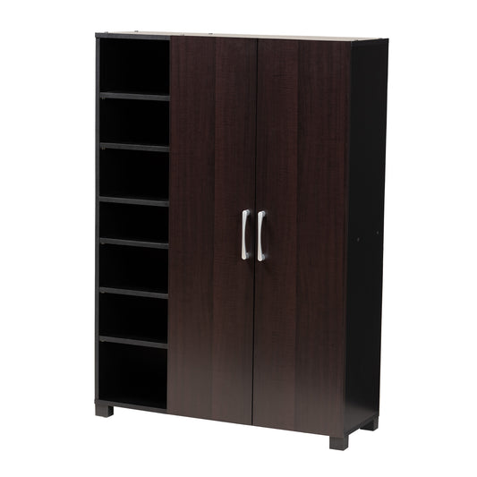 Marine Shoe Storage Cabinet Modern Two-Tone Wenge and Black 2-Door Wood Entryway Organizer with Open Shelves for Shoes and Accessories