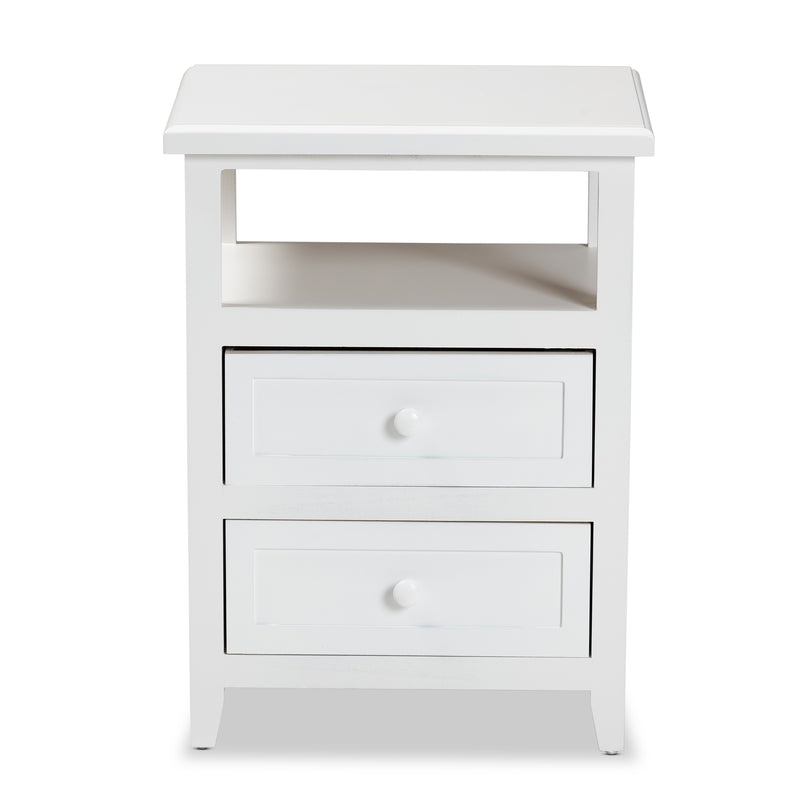 Karsen End Table - Modern White Finished Wood Design with 2 Drawers for Stylish Storage