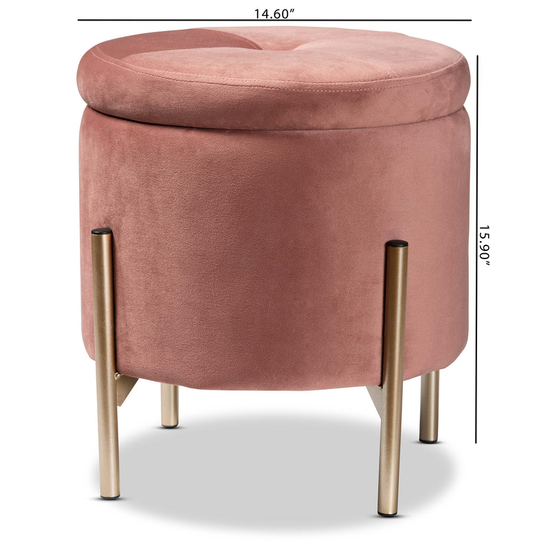 Malina Ottoman Contemporary Glam Luxe Pink Velvet Fabric Upholstered Gold Finished Metal Storage