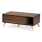 Edel Coffee Table Mid-Century Modern Walnut Brown with Gold Finished Wood Accents