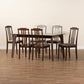 Clarissa Dining Set Mid-Century Modern 7-Piece Collection in Warm Grey Fabric and Dark Brown Wood Finish