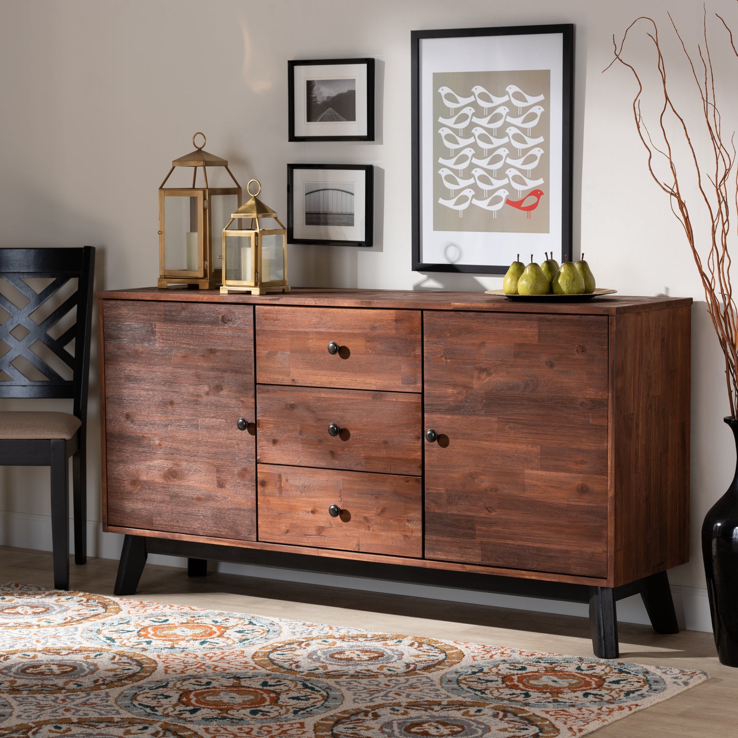 Calla Sideboard Modern Contemporary 2-Door Wood Buffet with Brown Black Oak Finish