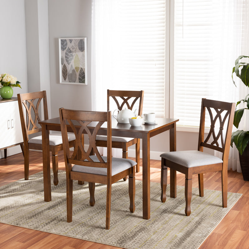 Sefa 5-Piece Dining Set Modern Grey Fabric Upholstered Chairs with Walnut Brown Finished Wood Table