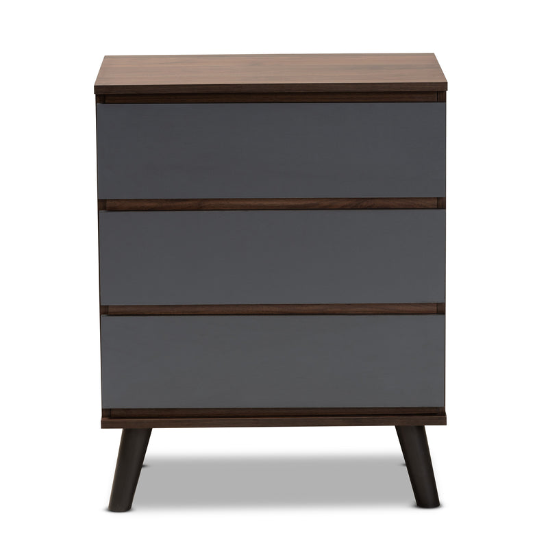 Roldan Bedroom Chest - Modern Two-Tone Walnut and Grey Wood with 3 Drawers for Stylish Storage Solutions