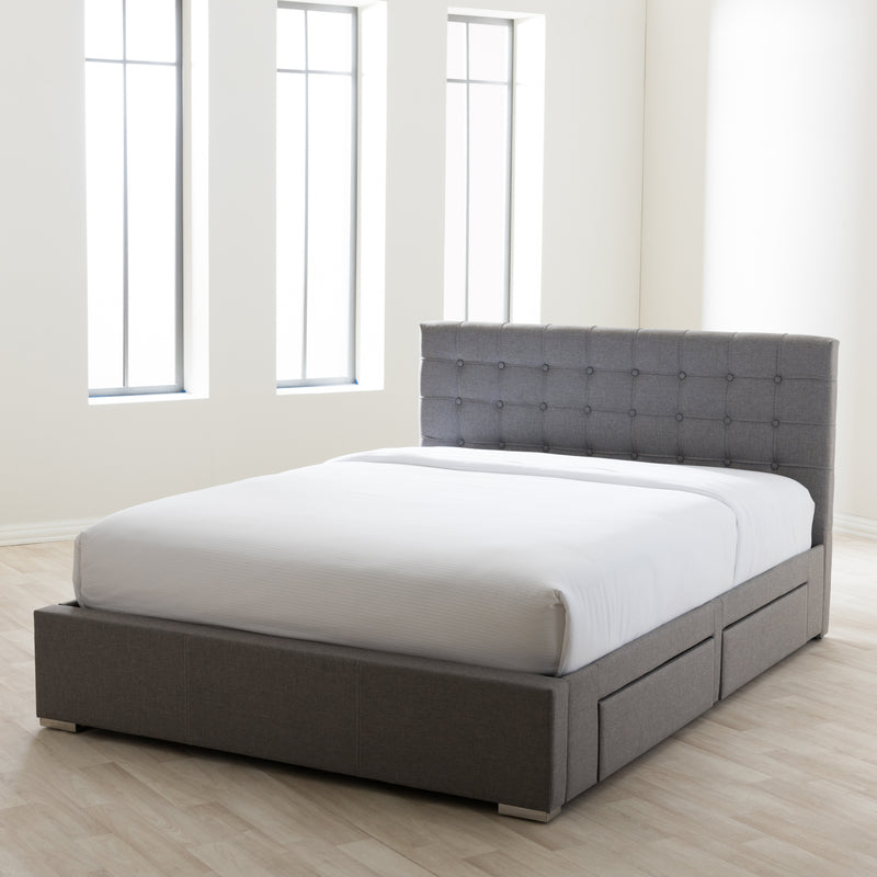 Rene Platform Bed - Modern and Contemporary Grey Fabric 4-Drawer Storage