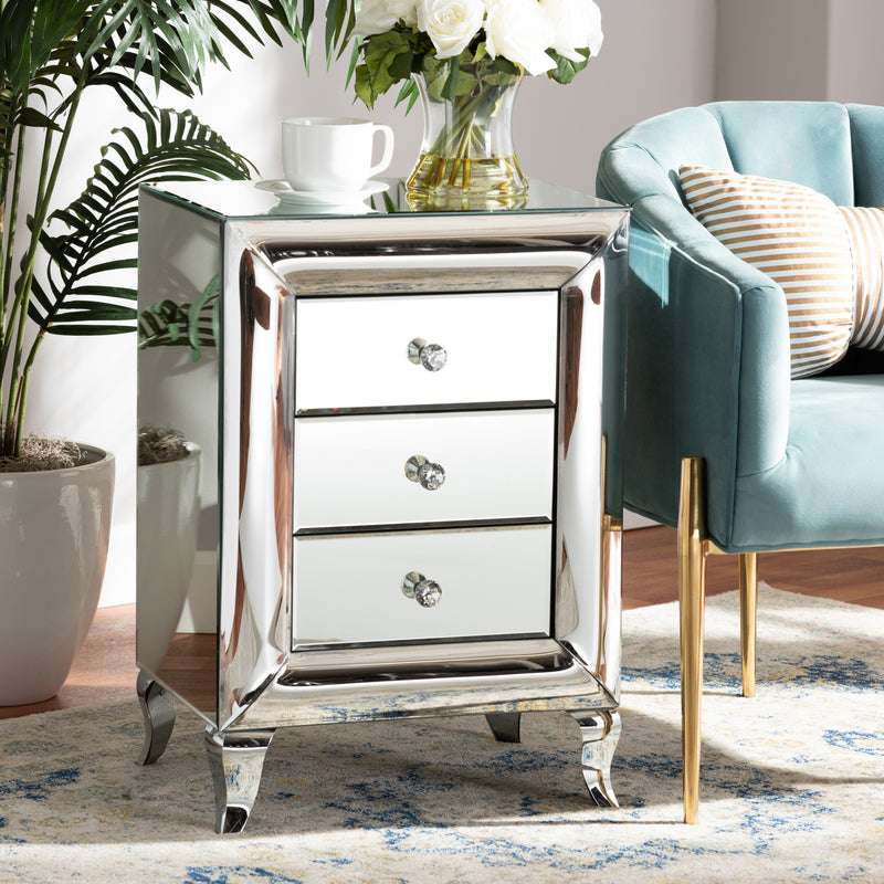 Pauline Mirrored End Table Contemporary Glam Design with 3 Drawers for Stylish Storage and Organization