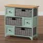 Valtina Storage Unit - Modern Two-Tone Oak Brown and Mint Green 3-Drawer Organizer with Baskets for Stylish Home Storage Solutions