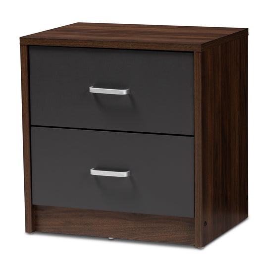 Hansel Nightstand - Modern 2-Drawer Design in Dark Brown and Grey Finish for Stylish Bedroom Storage