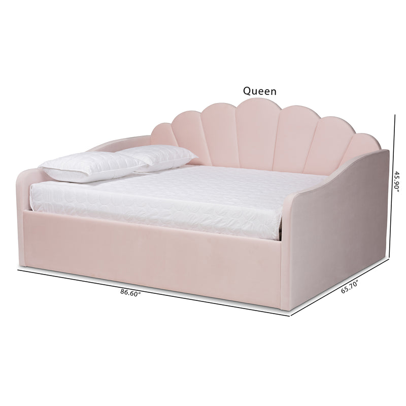 Timila Daybed - Modern and Contemporary Light Pink Velvet Fabric Upholstered