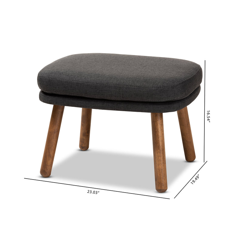 Lovise Ottoman Mid-Century Modern Dark Grey Fabric Upholstered Walnut Brown Finished Wood