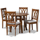 Leon Dining Set: Modern 5-Piece Grey Fabric Upholstered Dining Table with Walnut Brown Finished Wood Chairs