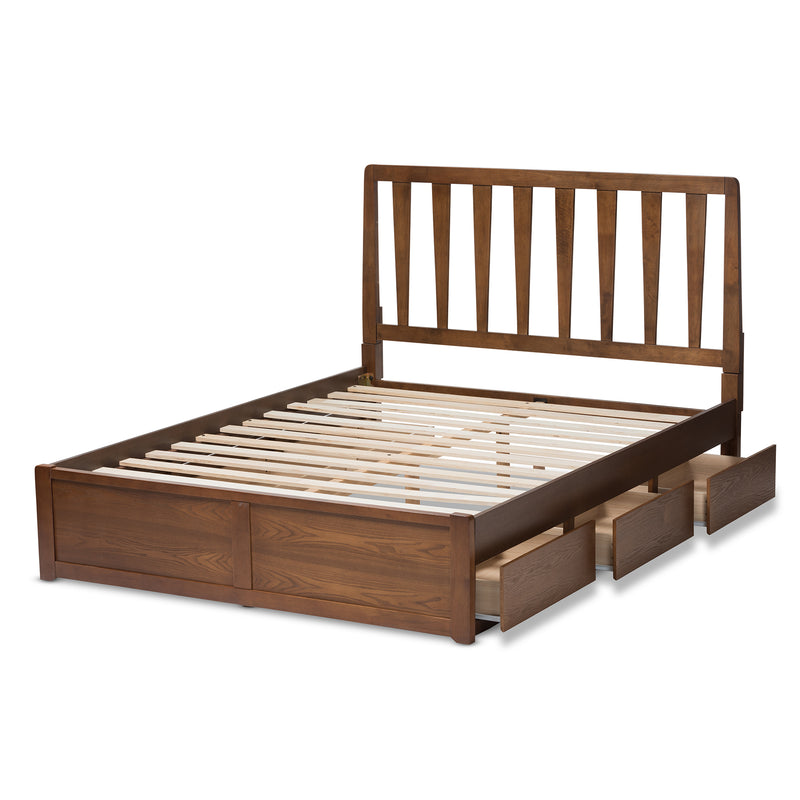 Raurey Storage Platform Bed - Modern and Contemporary Walnut Finish