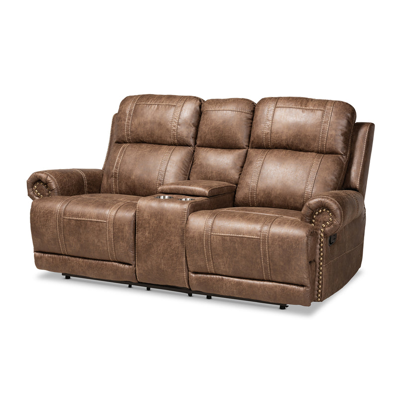 Buckley 3-Piece Reclining Living Room Set in Modern Light Brown Faux Leather Upholstery