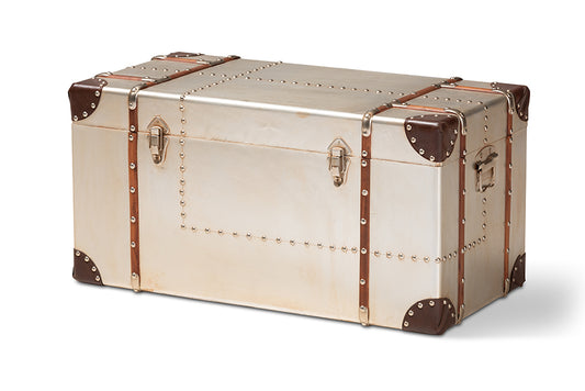 Bechet French Industrial Silver Metal Storage Trunk Vintage-Style Decorative Chest for Home Organization and Stylish Solutions