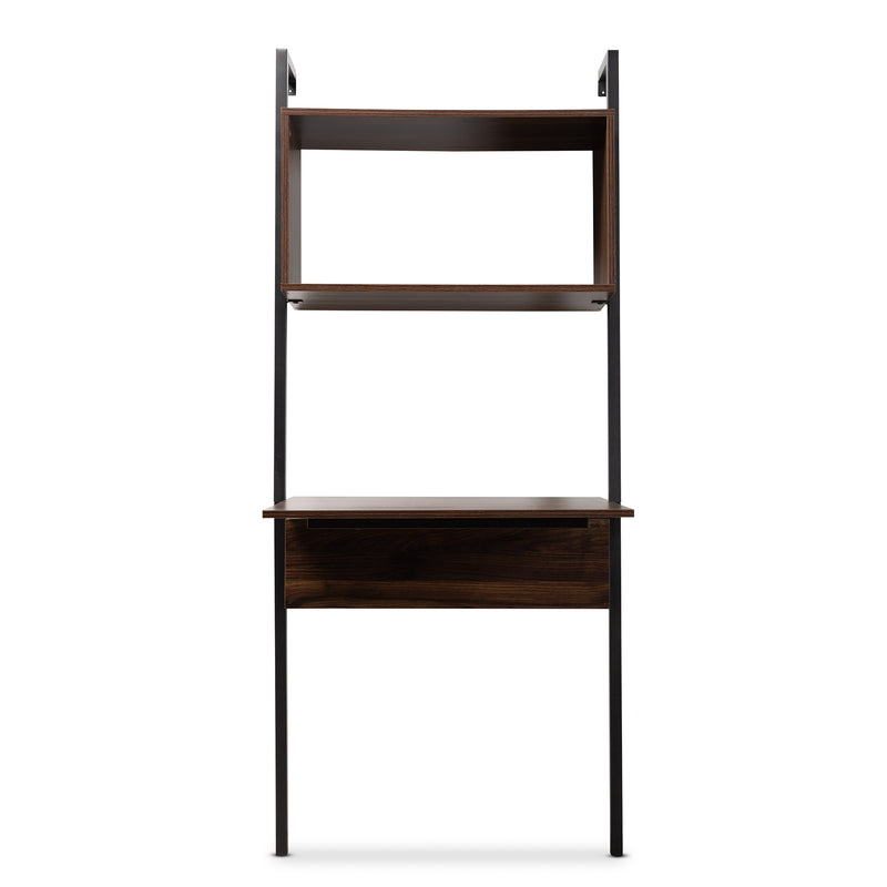 Fariat Display Shelf - Modern Industrial Walnut Brown Wood and Black Metal with Integrated Desk for Stylish Storage and Organization