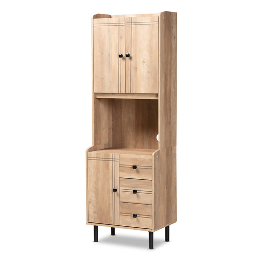 Patterson Kitchen Storage Cabinet Modern Oak Brown Finish with 3 Drawers for Organized Storage Solutions