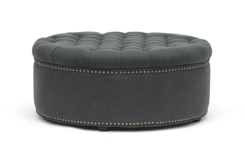 Iglehart Ottoman Beige Linen Modern Tufted