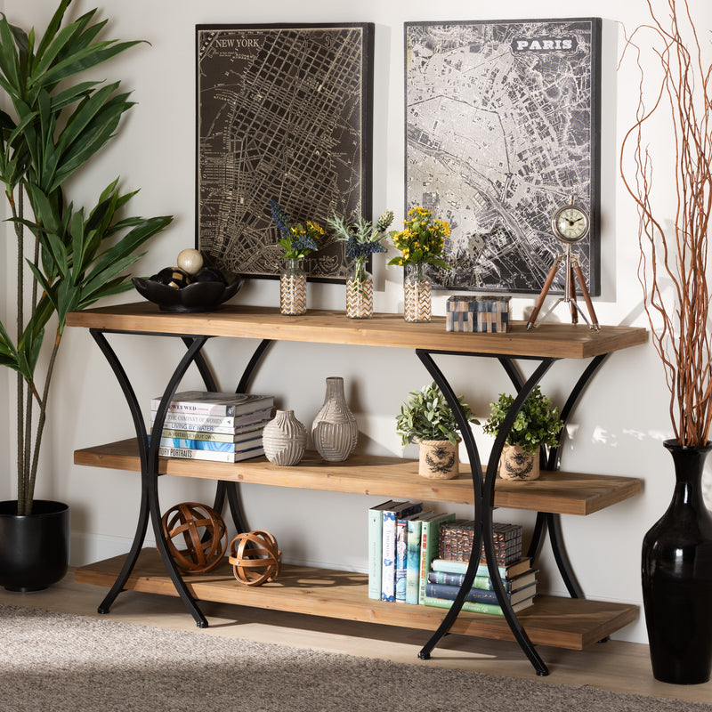 Terrell Console Table Modern Rustic Industrial Design Natural Brown Wood Black Metal Accents