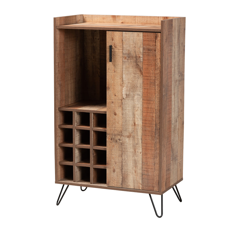 Mathis Wine Storage Cabinet Modern Rustic Brown Wood with Black Metal Accents