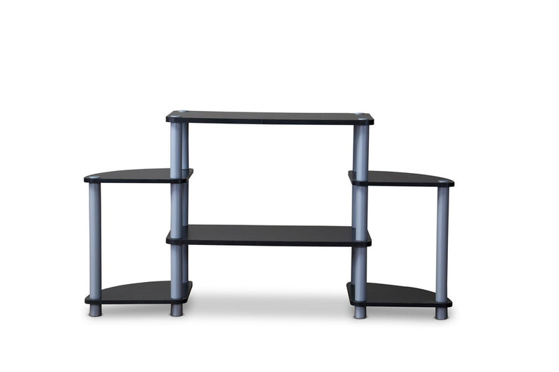 Orbit 3-Tier TV Stand in Black and Silver - Modern Entertainment Center with Storage for TVs and Media Devices