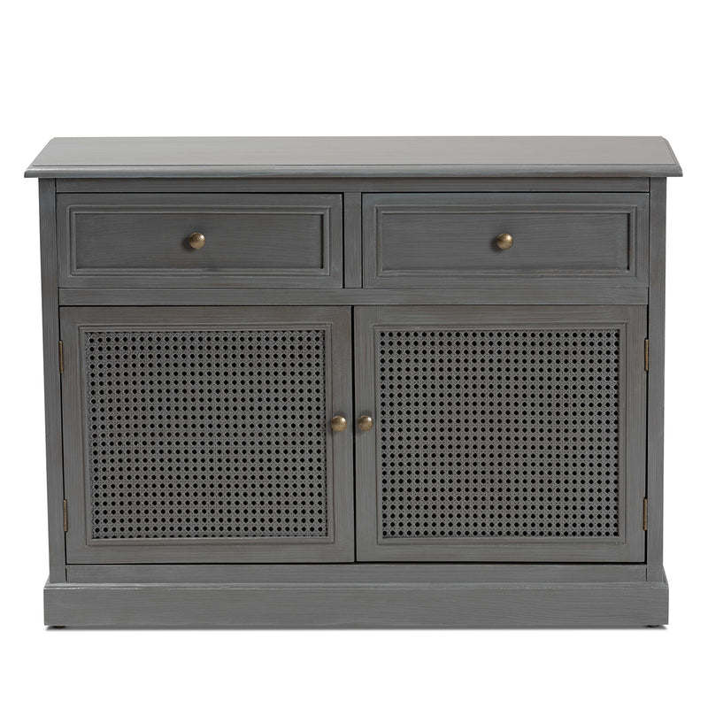 Sheldon Sideboard Buffet - Modern Vintage Grey Wood with Synthetic Rattan Finish