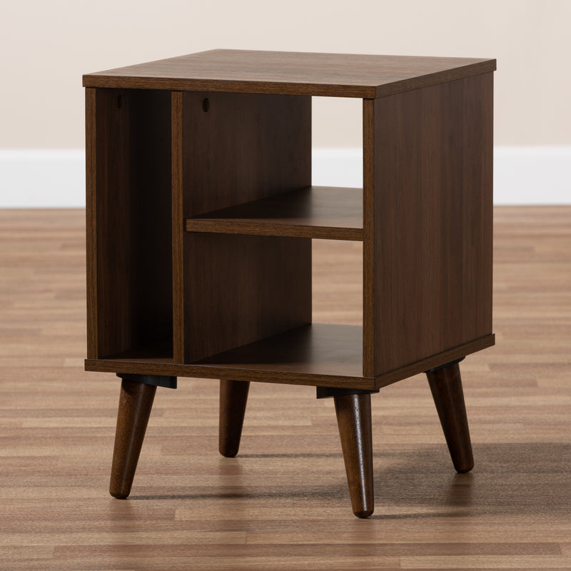 Sami Mid-Century Modern End Table in Walnut Finish - Stylish Wooden Accent Table for Living Room or Bedroom