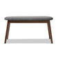 Easton Bench Mid-Century Modern Dark Grey Fabric Upholstered Walnut Finished Wood